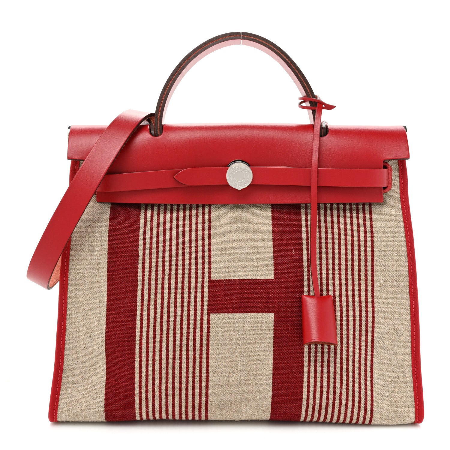 Hermes Vache Hunter Toile H Vibration Herbag Zip 31 PM Bordeaux Ficelle Rouge Piment 1 of 13
