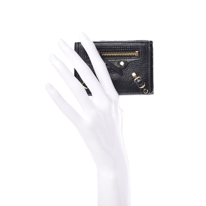 Balenciaga Agneau Arena Classic Gold Hardware Mini Wallet Black 2 of 9