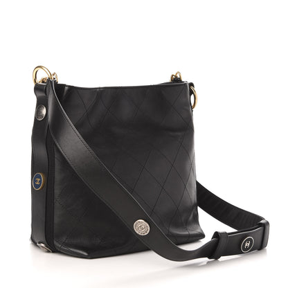 Chanel Calfskin Stitched Button Up Hobo Black 3 of 10