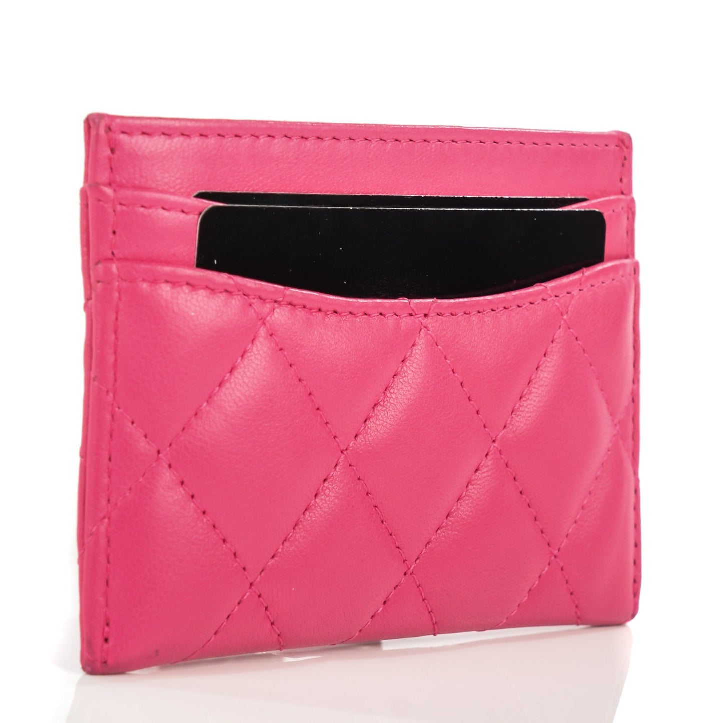 Lambskin Quilted Card Holder Fuchsia