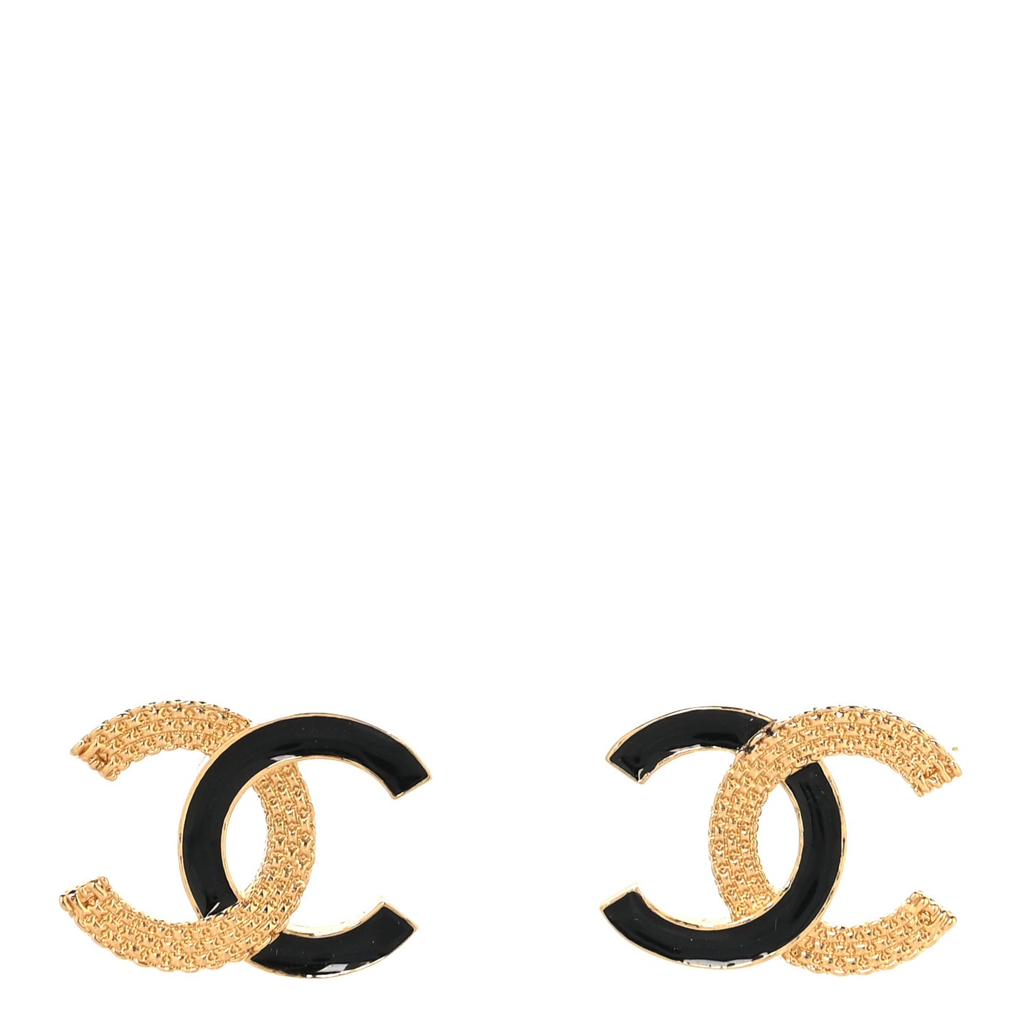 Enamel CC Textured Earrings Black Gold