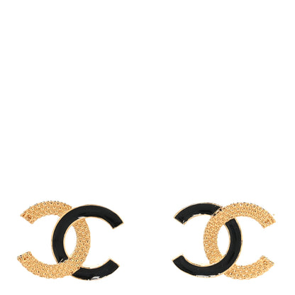 Chanel Enamel CC Textured Earrings Black Gold 1 of 5