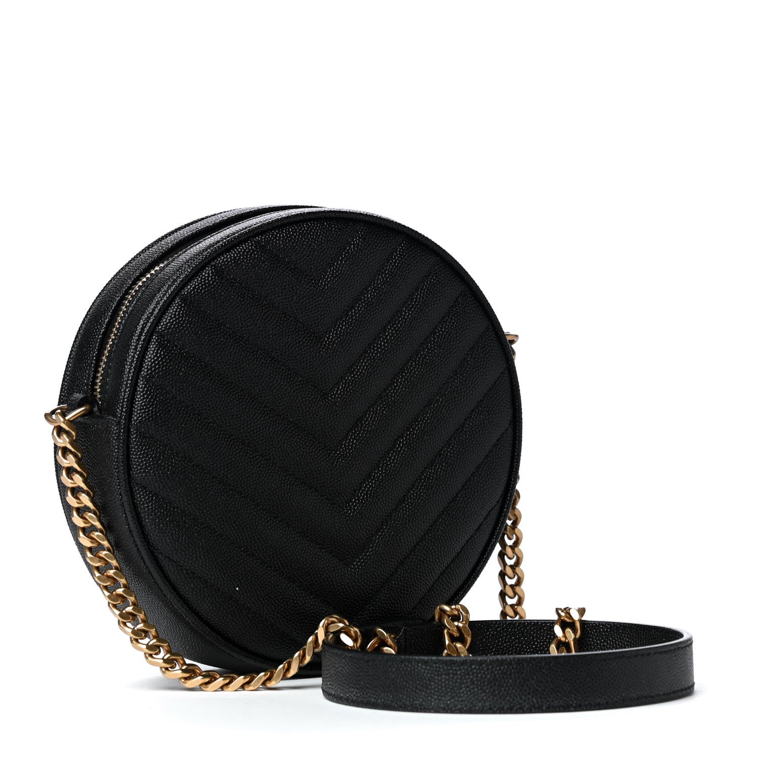 Saint Laurent Grain De Poudre Matelasse Chevron Quilted Round Vinyle Camera Bag Black 2 of 4