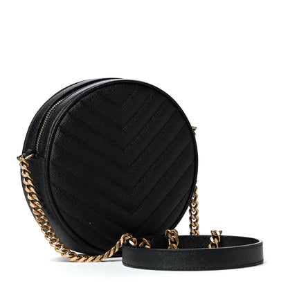 Saint Laurent Grain De Poudre Matelasse Chevron Quilted Round Vinyle Camera Bag Black 2 of 4