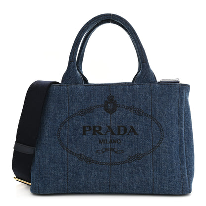 Prada Denim Small Logo Tote Bleu 1 of 10