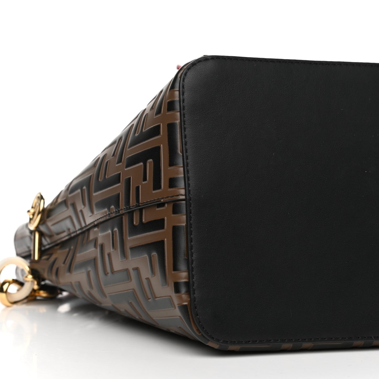 Vitello Grace F is Fendi Bi-Color FF 1974 Embossed Grande Mon Tresor Bucket Bag Maya Black Fragola