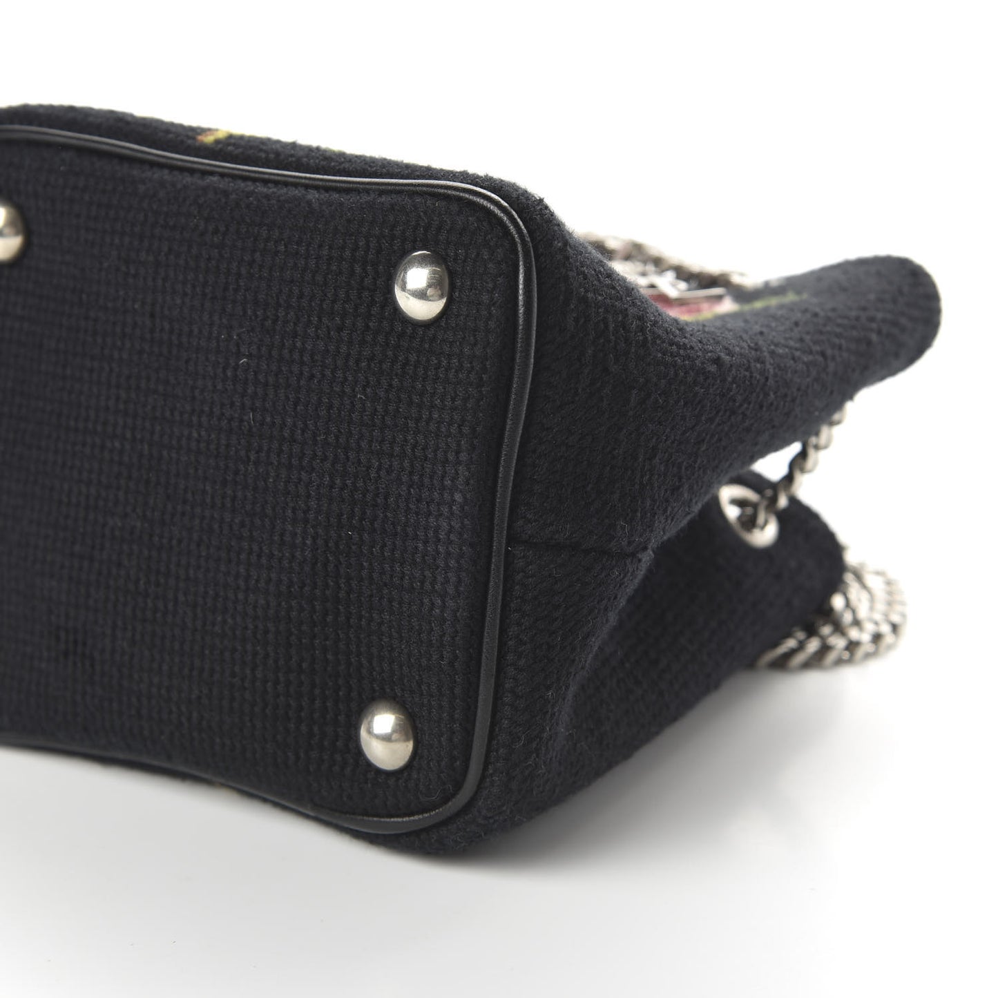 Woven Wool Embroidered Baby Emmanuelle Bucket Bag Black