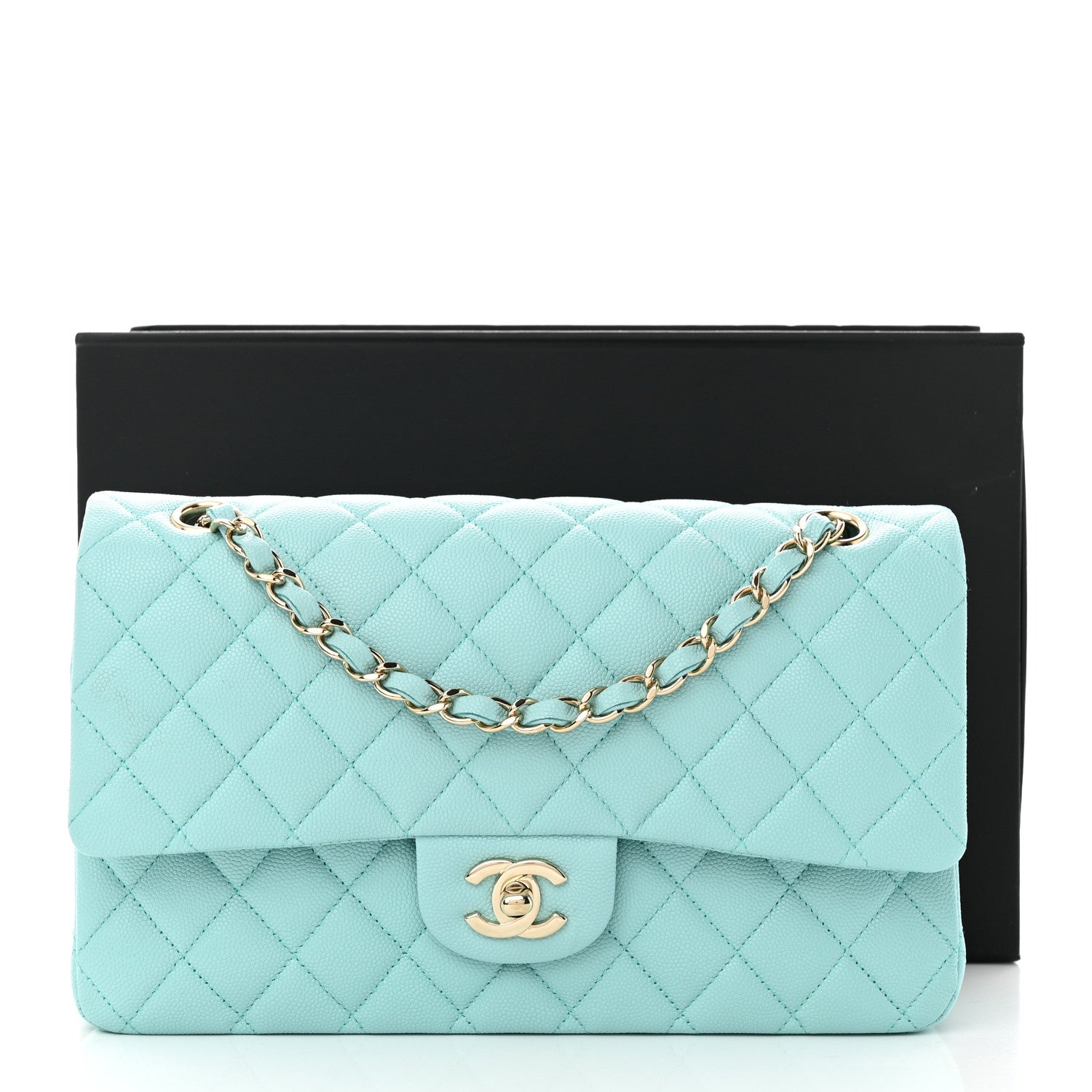 Chanel Caviar Quilted Medium Double Flap Light Blue 13 of 13