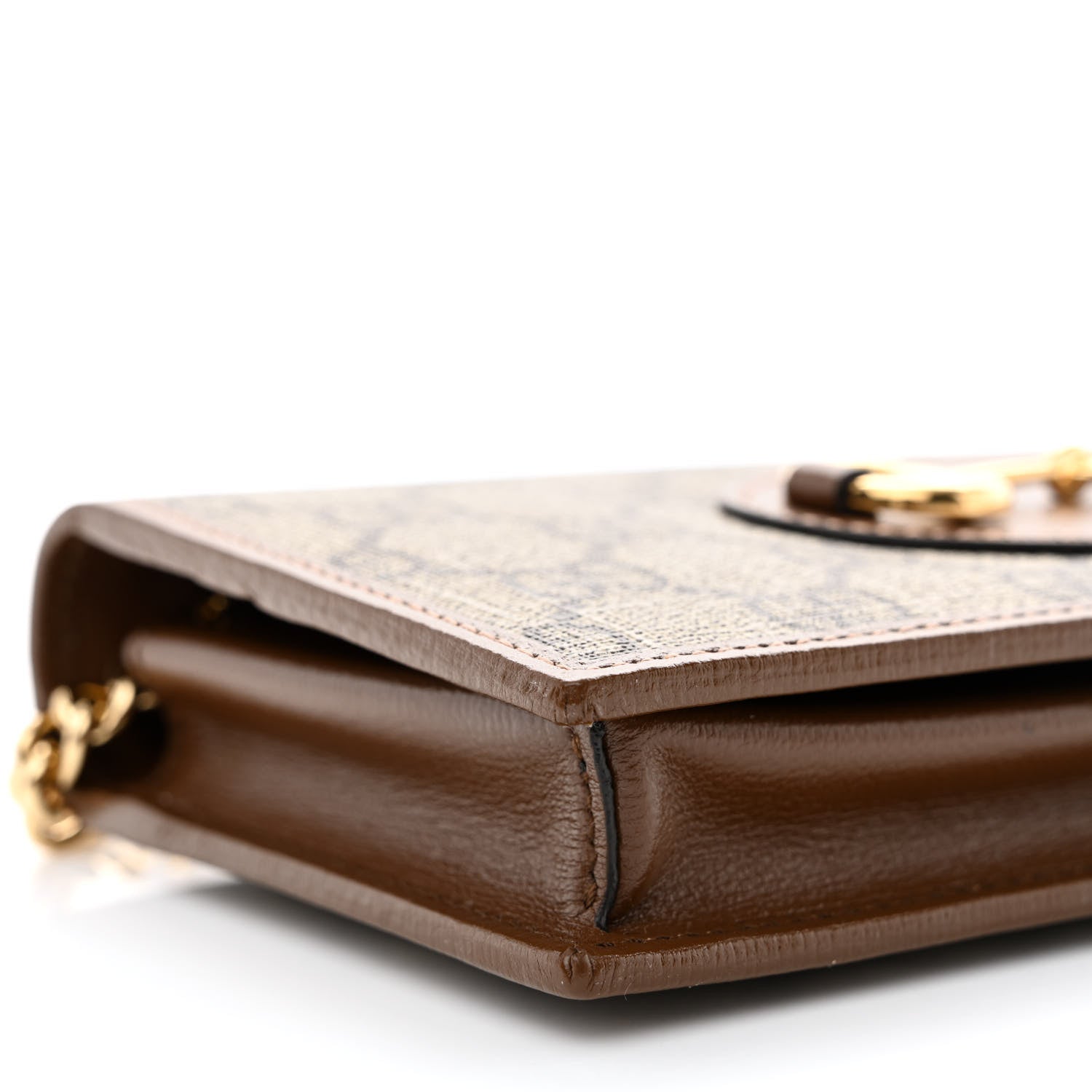 Gucci GG Supreme Monogram Azalea Calfskin Horsebit 1955 Wallet On Chain Beige Ebony Brown Sugar 10 of 12