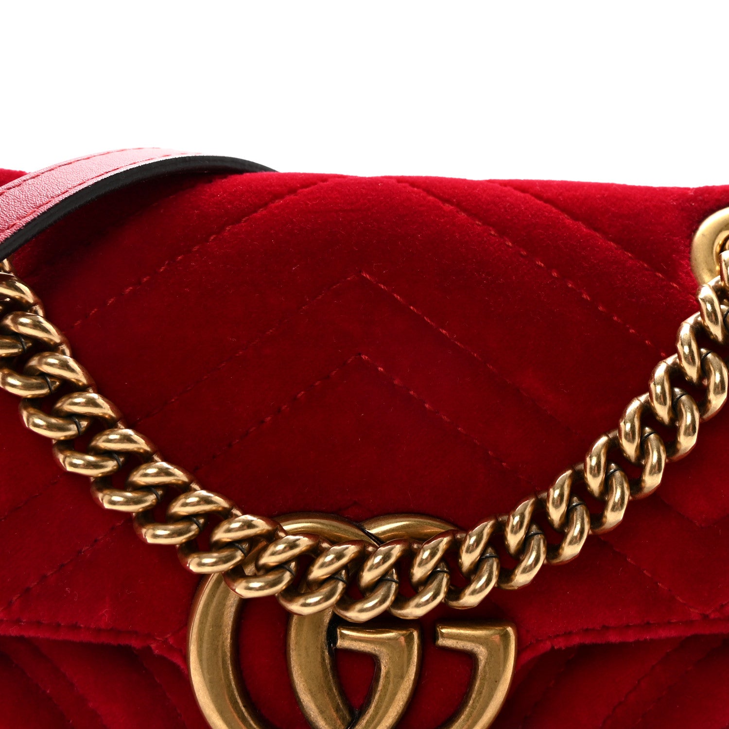 Gucci Velvet Matelasse Mini GG Marmont Shoulder Bag Hibiscus Red 8 of 10