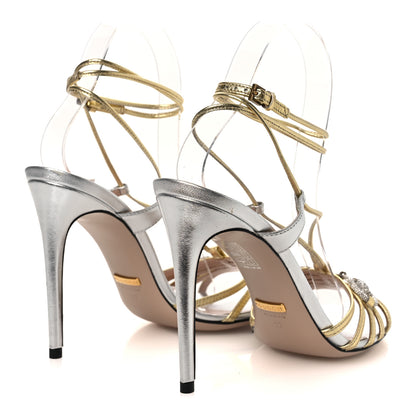 Gucci Malaga Kid Crystal Strappy Horsebit Sandals 37 Platino Silver 5 of 12