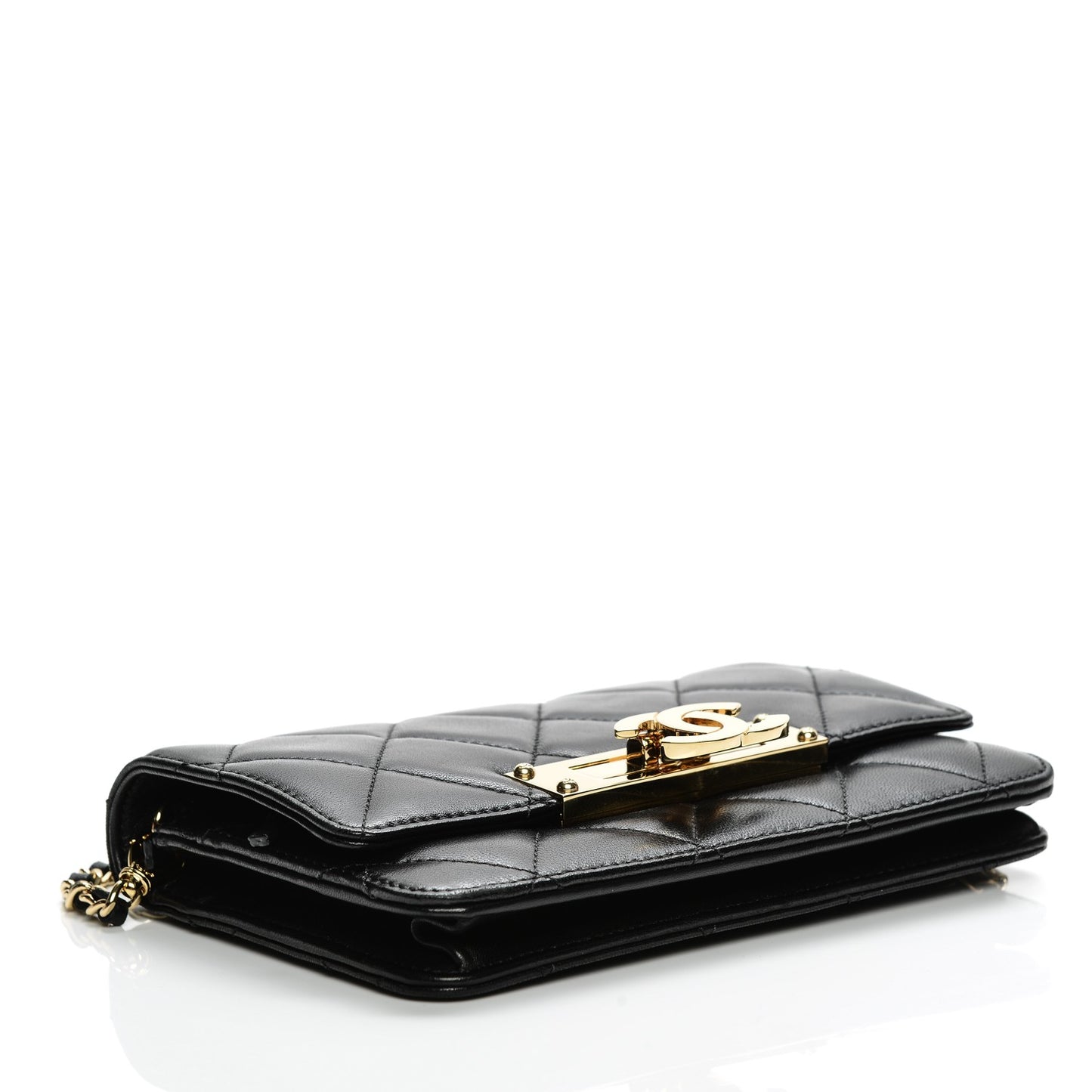 Lambskin Quilted Golden Class Wallet on Chain WOC Black