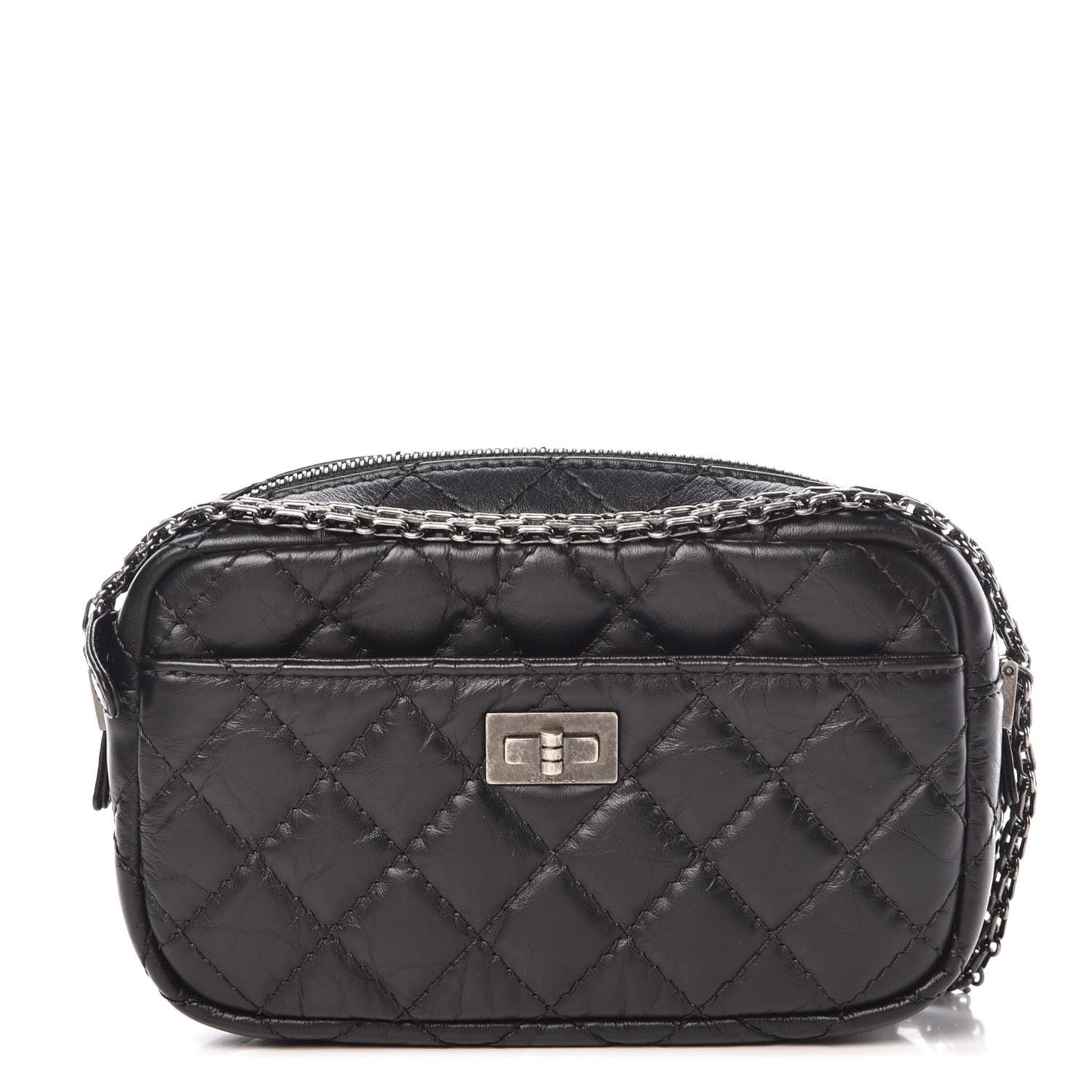 Aged Calfskin Quilted Mini Reissue Camera Case Black