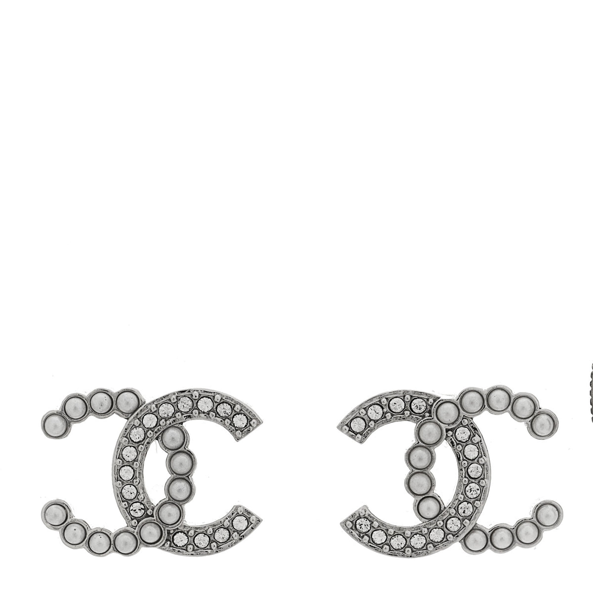 Chanel Crystal Pearl CC Earrings Silver 1 of 5