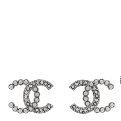 Chanel Crystal Pearl CC Earrings Silver 1 of 5