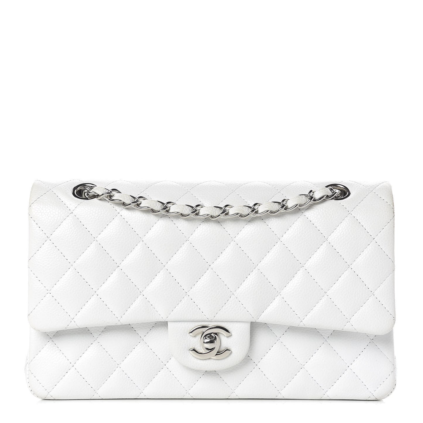 Caviar Quilted Medium Double Flap White