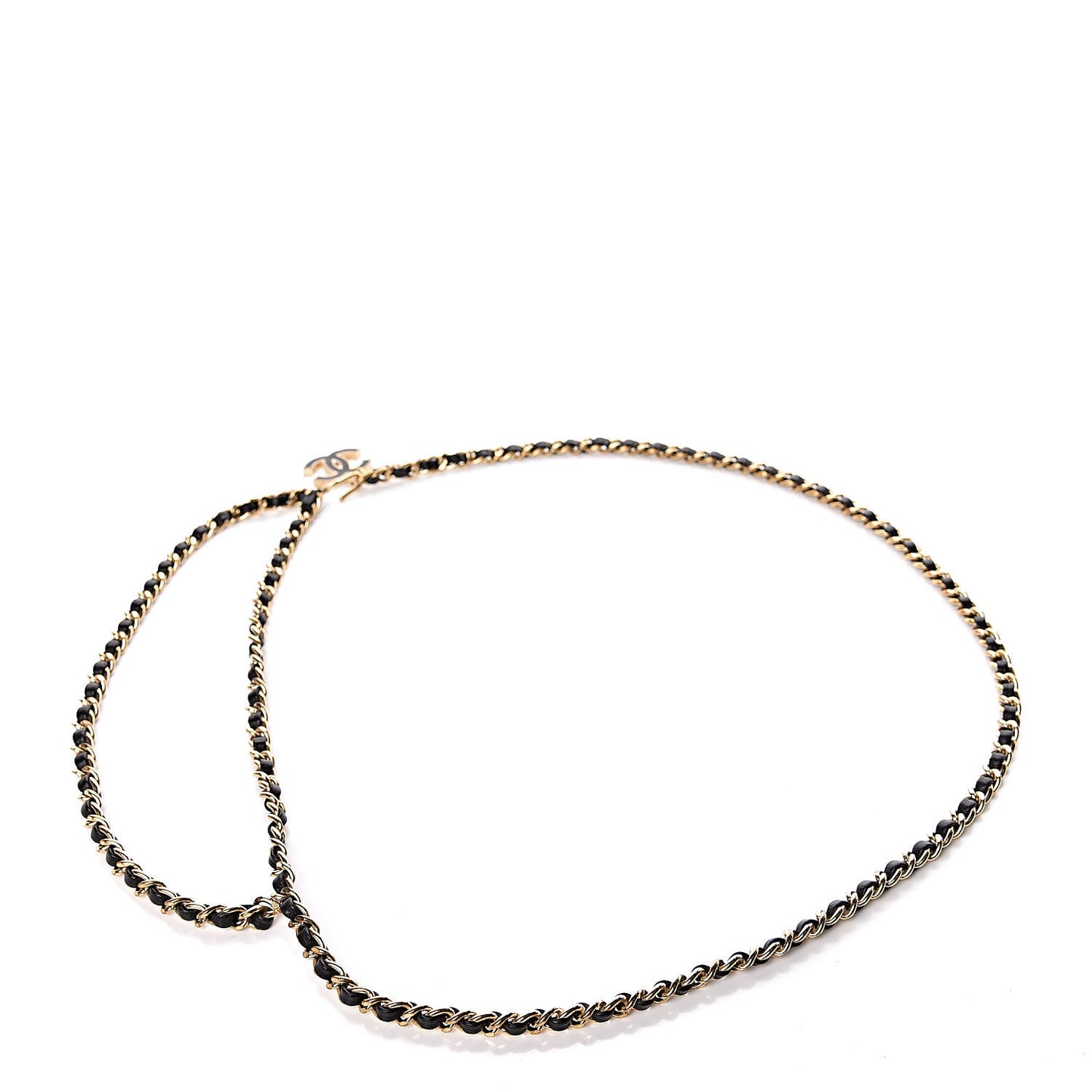 Lambskin Enamel CC Chain Belt Black Gold