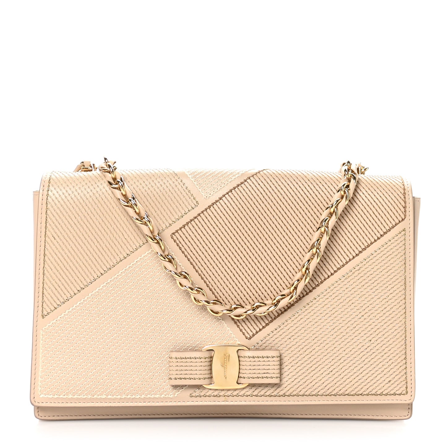 Stitched Calfskin Medium Ginny Shoulder Bag Macadamia