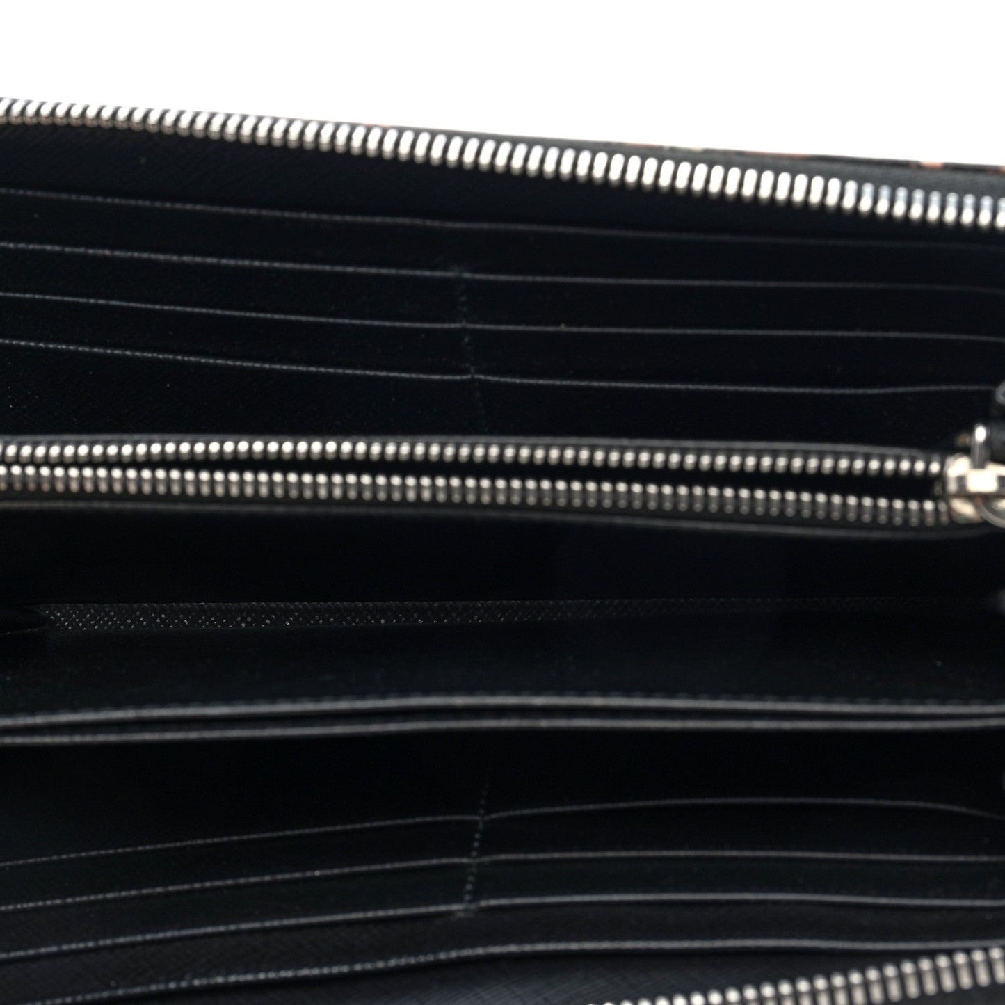 Saffiano Floral Print Zip Around Wallet Black