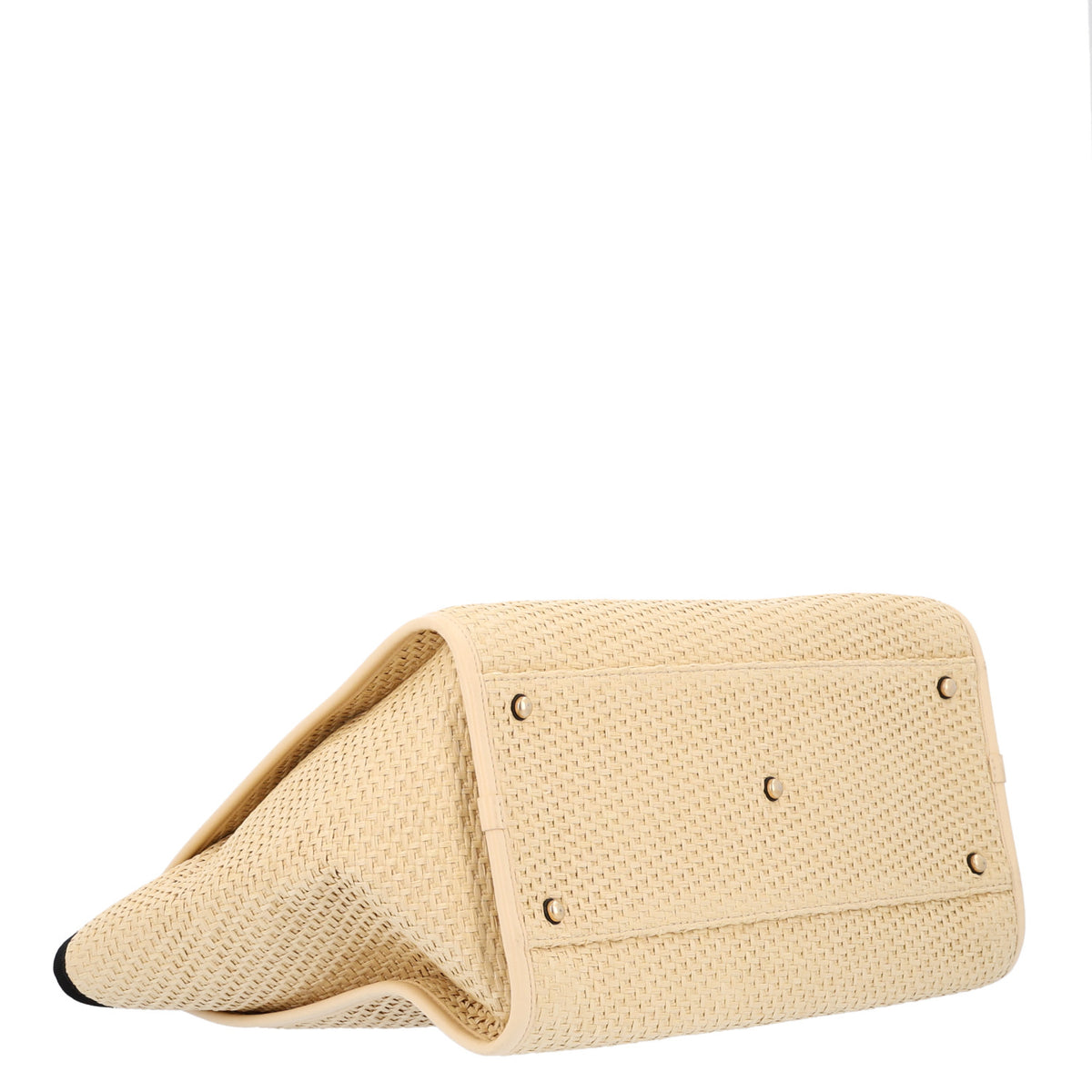 Straw Raffia Calfskin Chain Medium Deauville Tote Beige Black