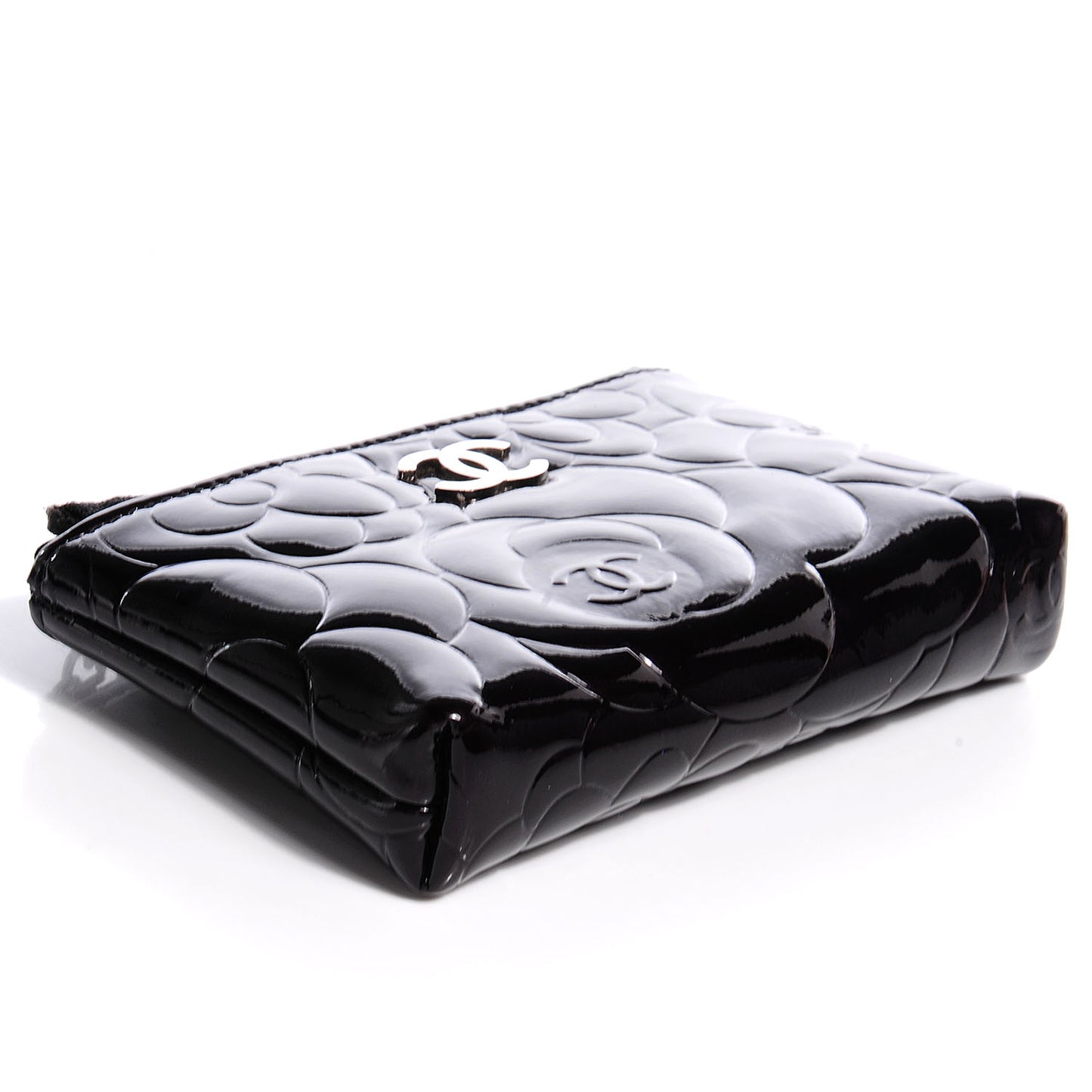 Patent Leather Camellia Embossed Key Holder Case Black