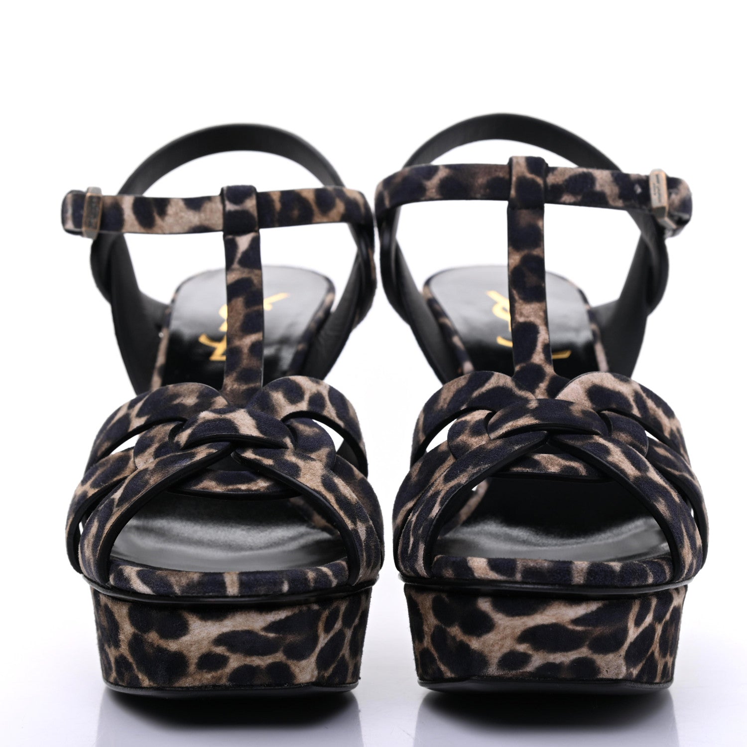 Saint Laurent Suede Leopard Print Tribute 75 Platform Sandals 36.5 Russian Beige 2 of 9