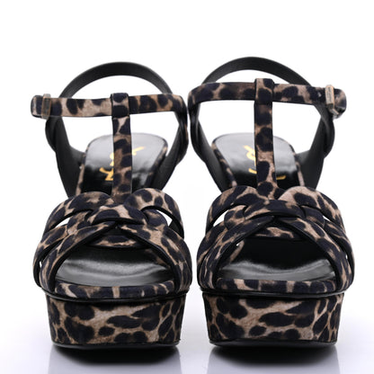 Saint Laurent Suede Leopard Print Tribute 75 Platform Sandals 36.5 Russian Beige 2 of 9