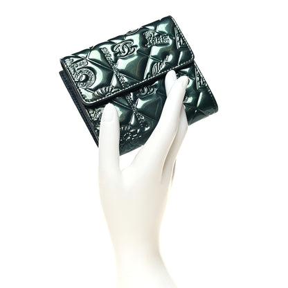 Chanel Patent Calfskin Lucky Symbols Compact French Flap Wallet Green 2 of 9