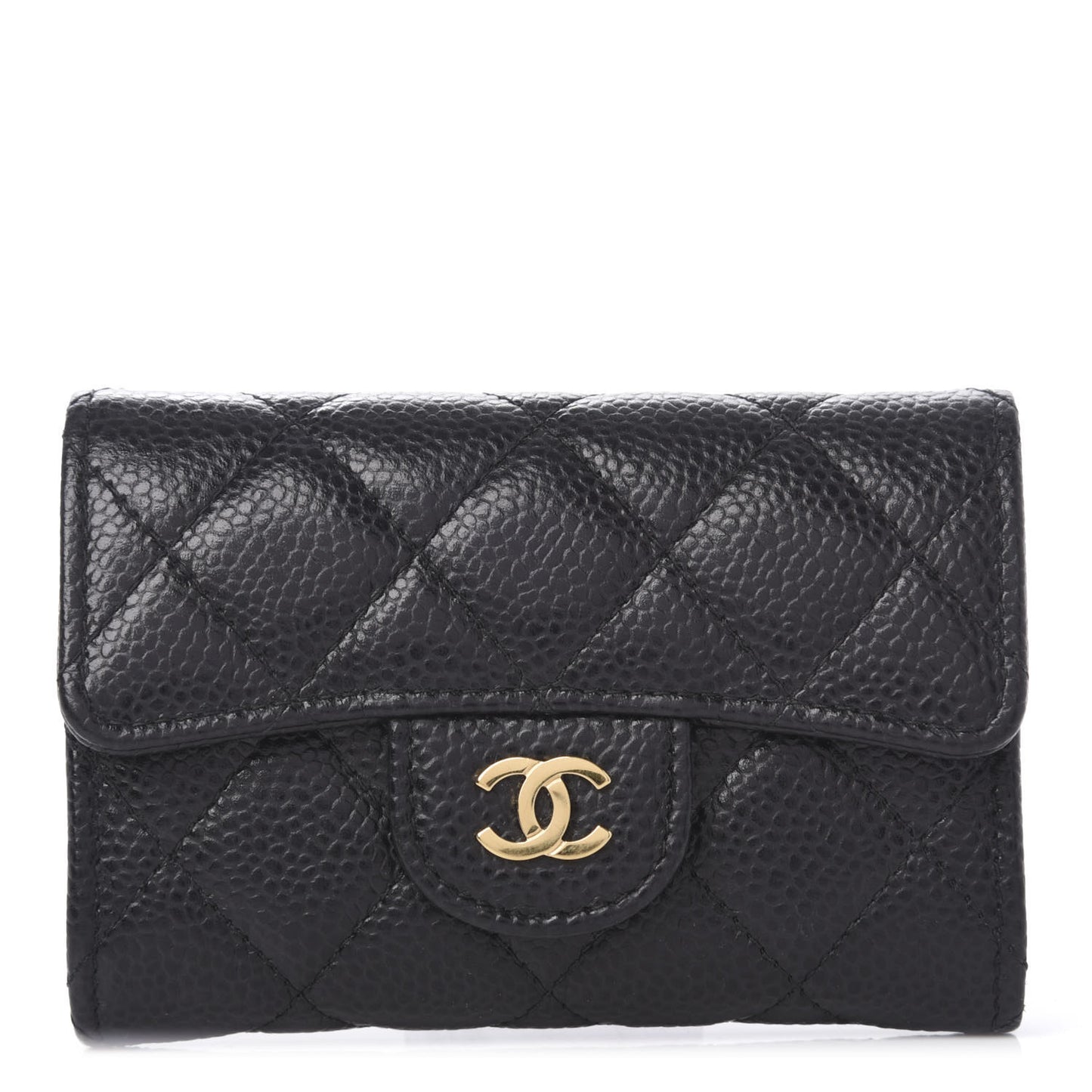 Caviar Quilted Flap Card Holder Black