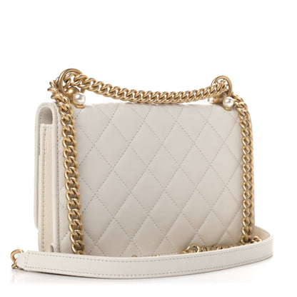 Chanel Calfskin Quilted Pearl CC Wallet On Chain WOC White 2 of 6