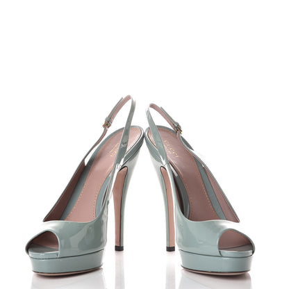 Gucci Vernice Crystal Peep Toe Platform Slingback Pumps 40.5 Bosco 6 of 10