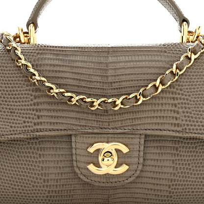 Chanel Calfskin Lizard Embossed Top Handle Long Clutch With Chain Dark Khaki 8 of 11