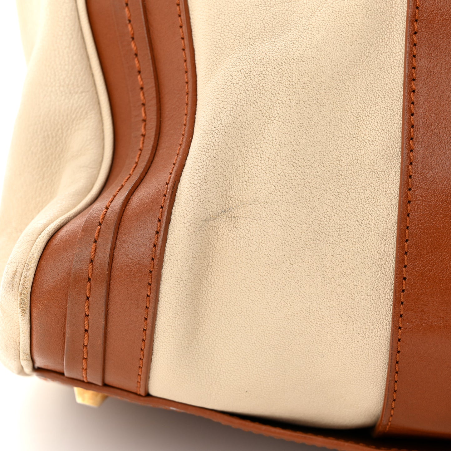 Calfskin Large Alice Satchel Husky White Tan