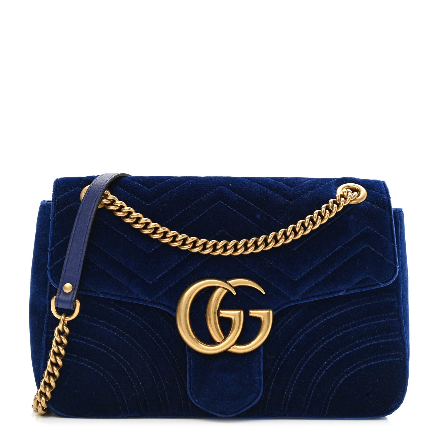 Velvet Matelasse Medium GG Marmont Shoulder Bag Cobalt Blue
