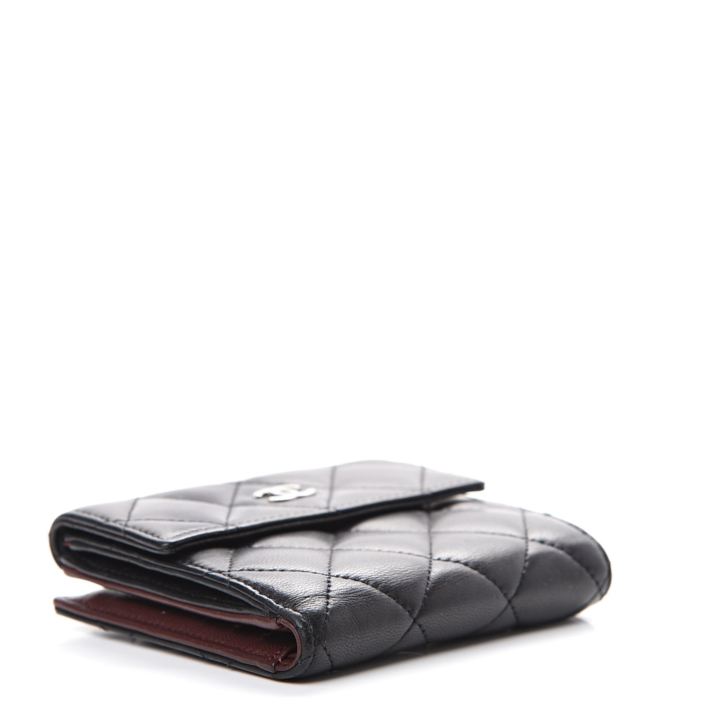 Lambskin Quilted Compact French Flap Wallet Black