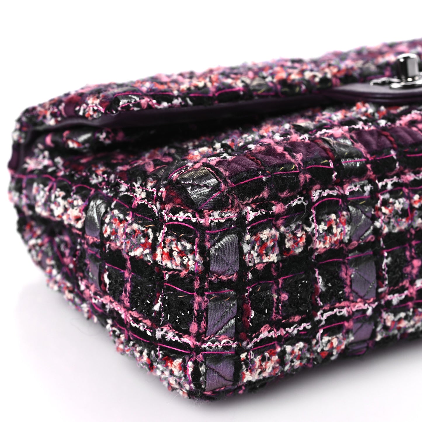 Tweed Quilted Medium Double Flap Dark Purple