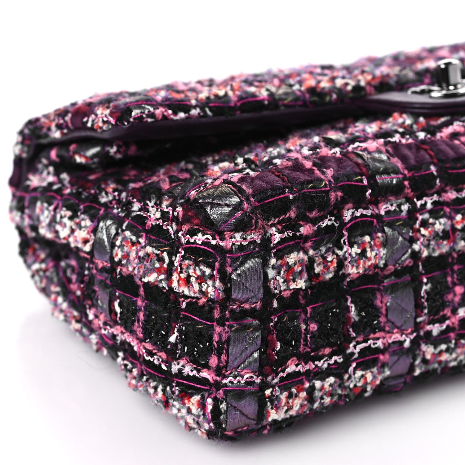 Chanel Tweed Quilted Medium Double Flap Dark Purple 7 of 8