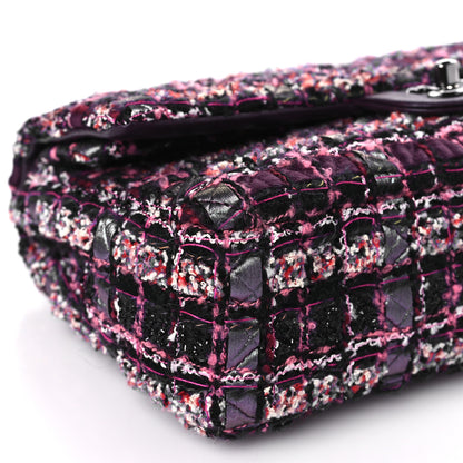 Chanel Tweed Quilted Medium Double Flap Dark Purple 7 of 8
