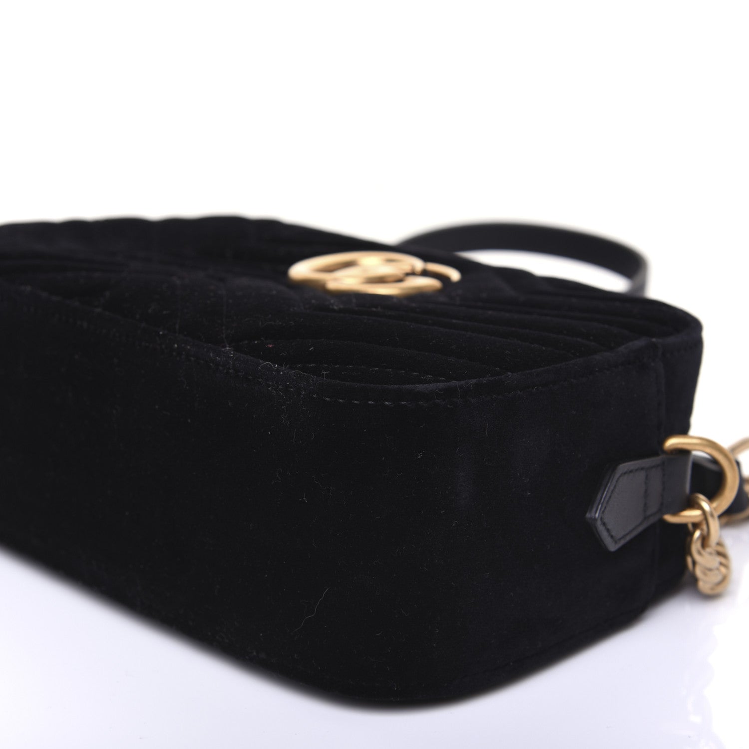 Gucci Velvet Matelasse Small GG Marmont Chain Shoulder Bag Black 7 of 15