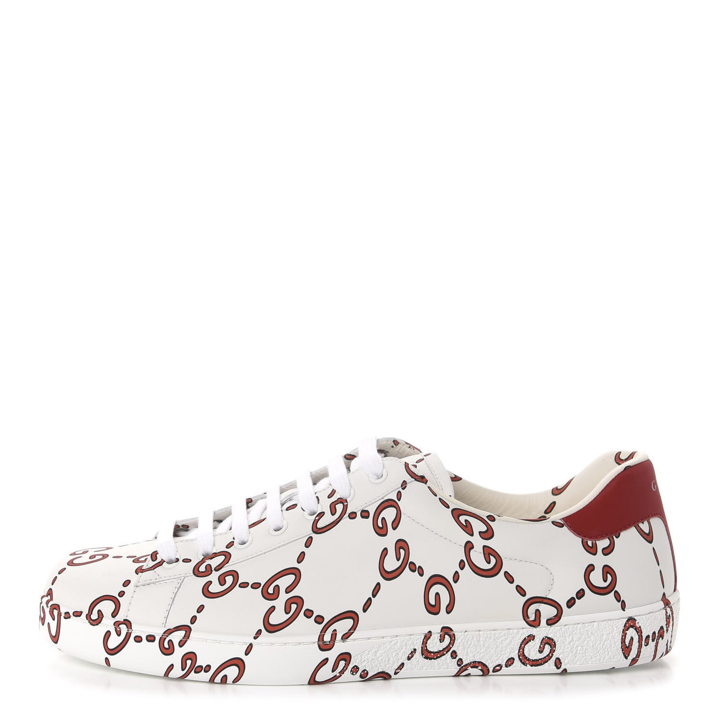 Calfskin GucciGhost Print Mens Ace Sneakers 11 White Hibiscus Red