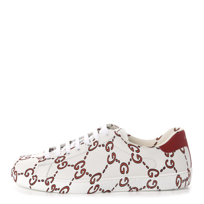 Gucci Calfskin GucciGhost Print Mens Ace Sneakers 11 White Hibiscus Red 1 of 10