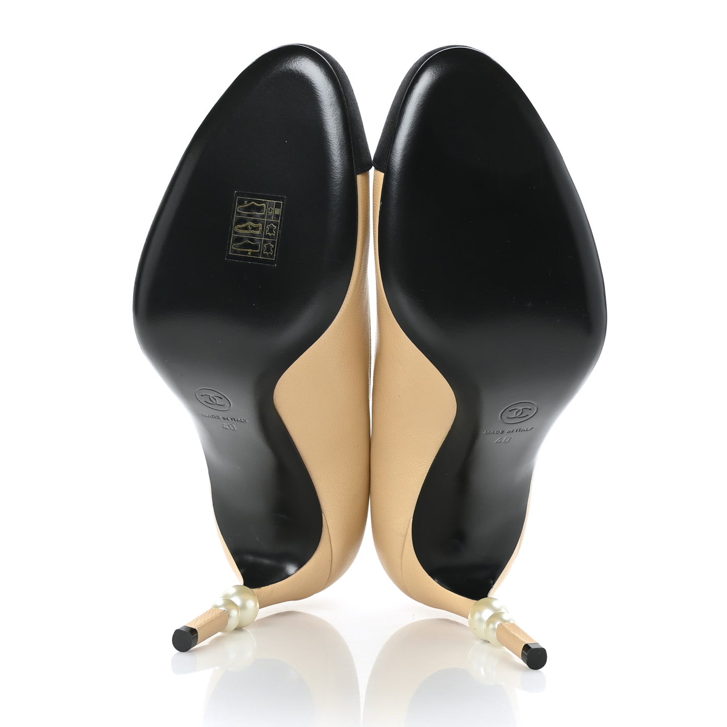 Lambskin Grosgrain Pearl Cap Toe Pumps 40 Beige Black