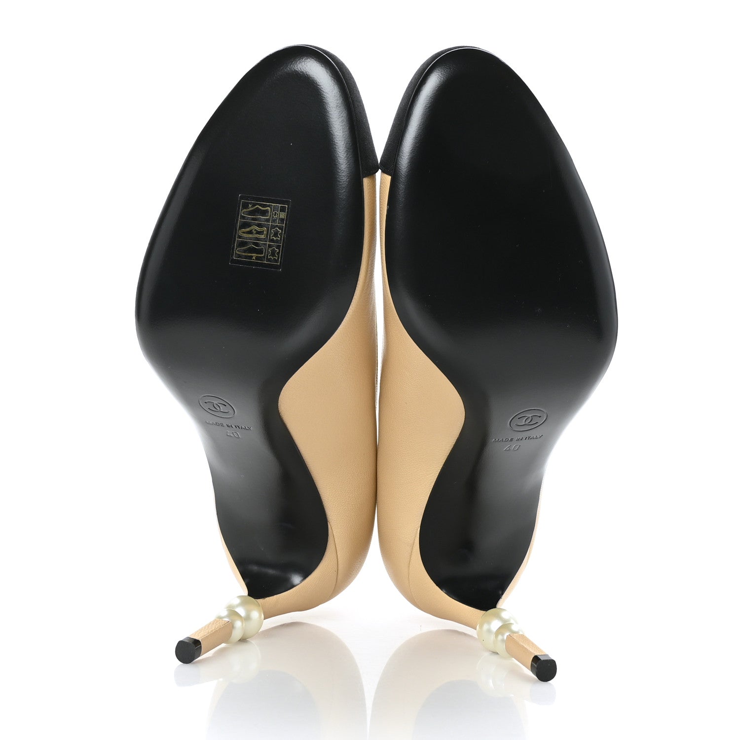 Chanel Lambskin Grosgrain Pearl Cap Toe Pumps 40 Beige Black 5 of 8
