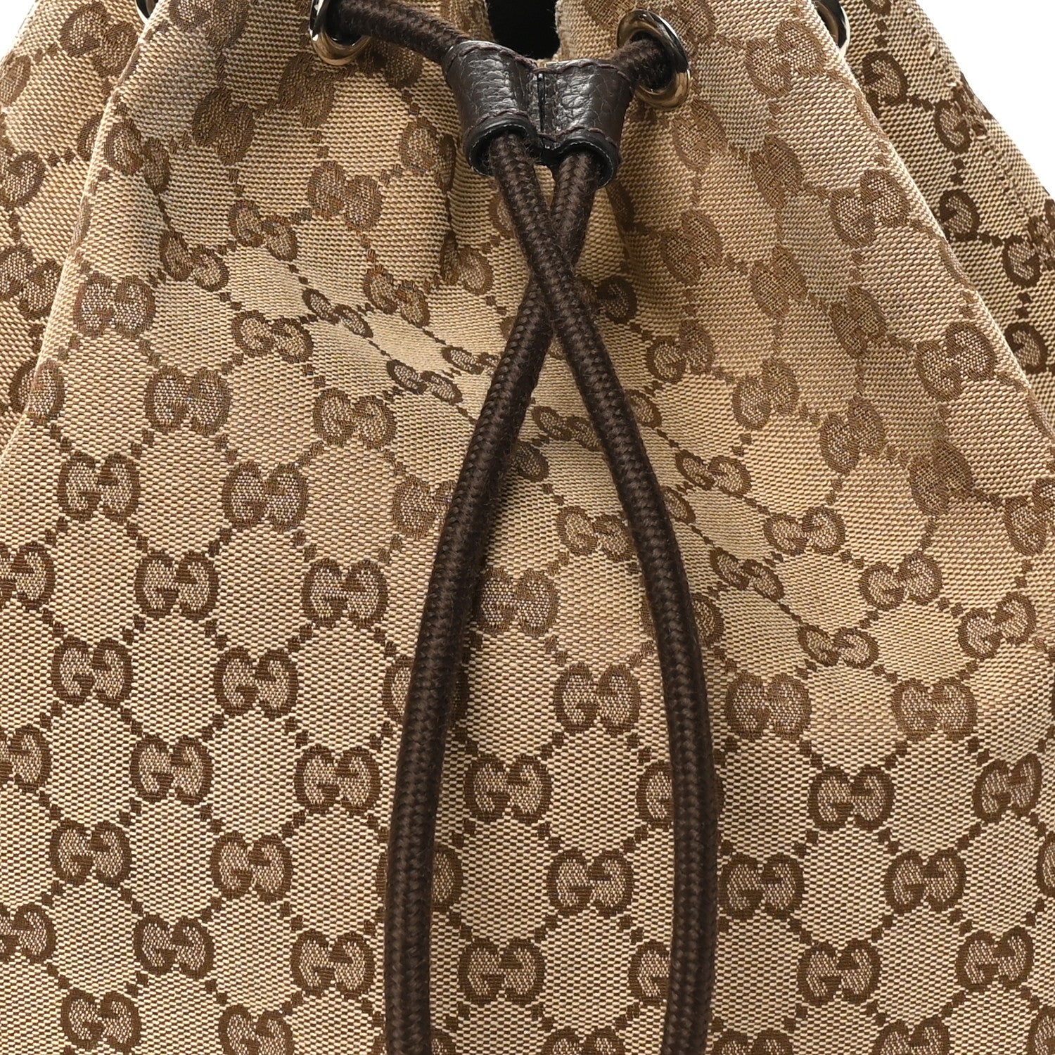 Gucci Monogram Dollar Calfskin O Drawstring Backpack Beige Ebony Testa di Moro Dark Chocolate 8 of 10