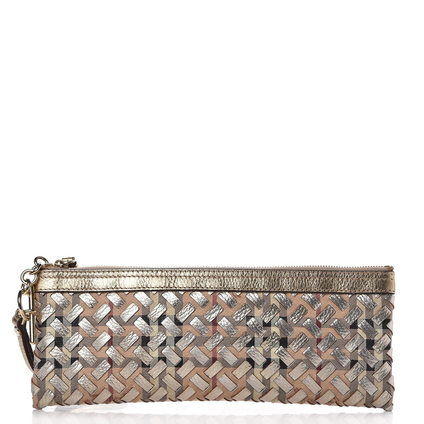 Woven Leather Nova Check Ashcombe Clutch Gold