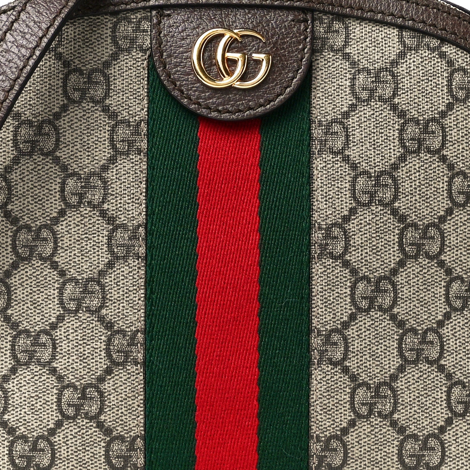 Gucci GG Supreme Monogram Textured Dollar Calfskin Web Small Ophidia Dome Shoulder Bag Beige Ebony New Acero 9 of 12