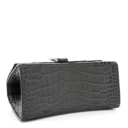 Balenciaga Shiny Calfskin Crocodile Embossed Small Hourglass Top Handle Bag Dark Grey 4 of 19