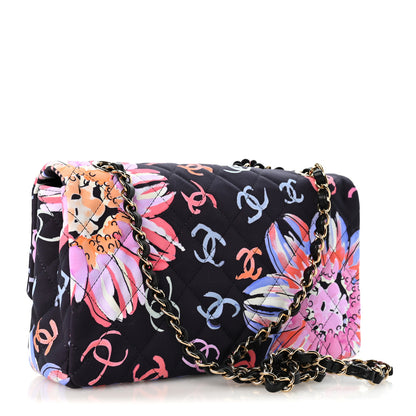 Chanel Printed Fabric Quilted Camellia Flap Black Multicolor 3 of 11