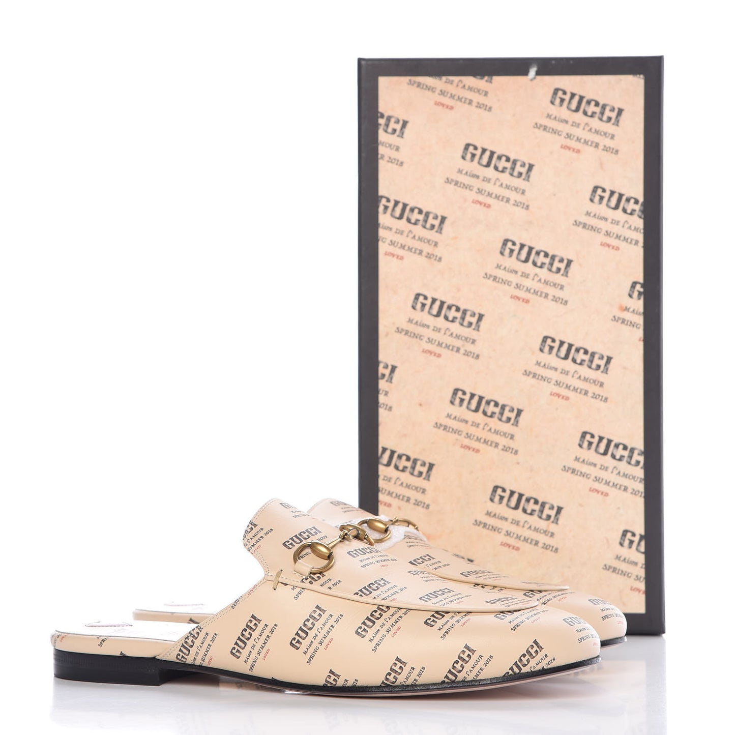 Calfskin Stamp Print Womens Princetown Slippers 39.5 Soy Black