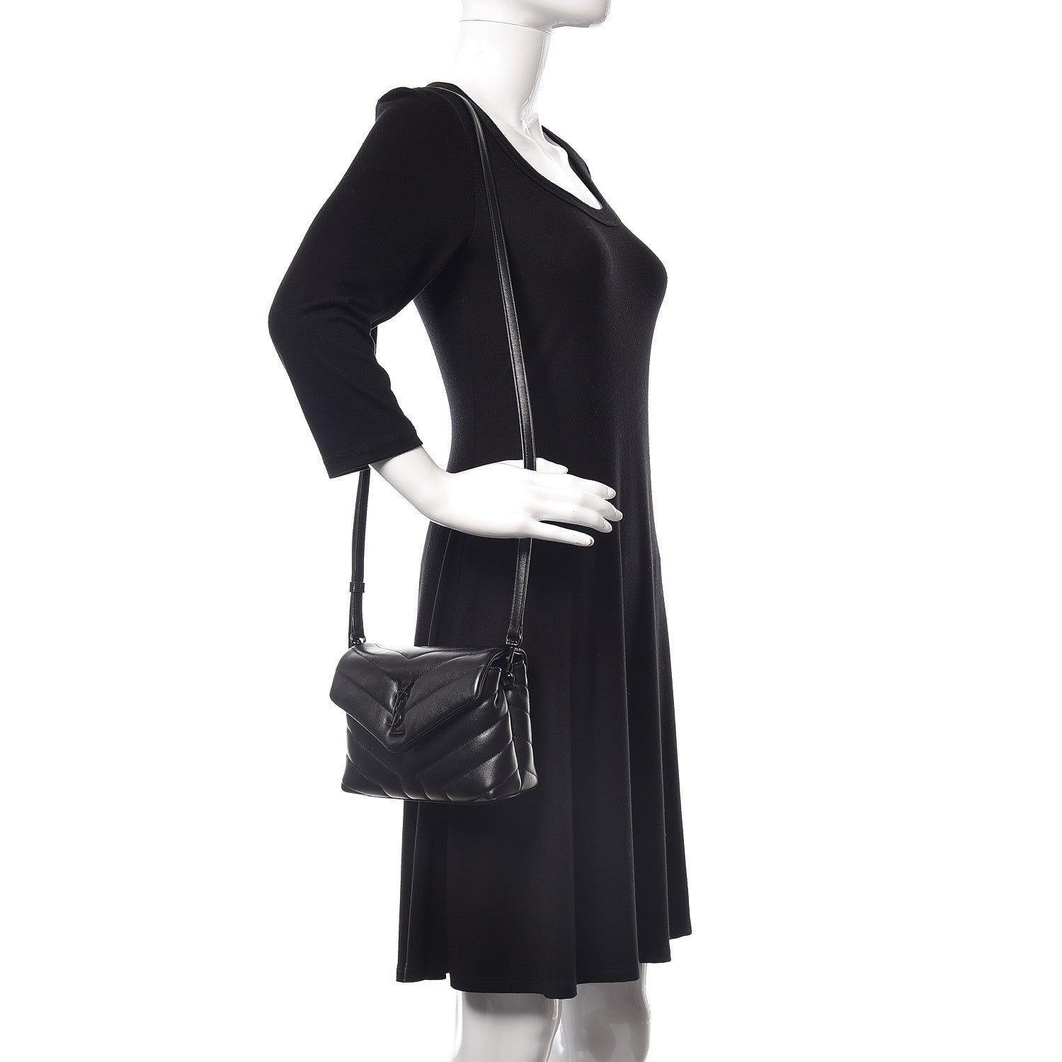 Saint Laurent Calfskin Y Quilted Monogram Toy Loulou Crossbody Bag Black 2 of 10